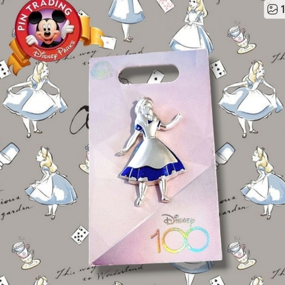 Disney Silver and Blue Alice Pin 100th Anniversary Pin Blue / platinum 2023 - Picture 3 of 4